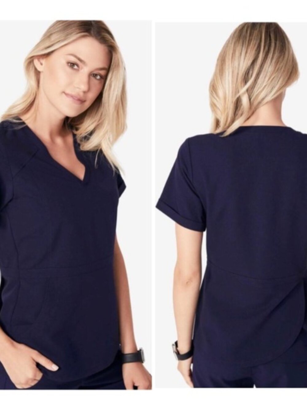 FIGS Flores Scrub‎ Top Womens Medium Blue Medical Uniform Pockets Peplum Limited